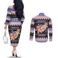 Astronaut Christmas Couples Matching Off The Shoulder Long Sleeve Dress and Long Sleeve Button Shirt Gingerbread In Space - Wonder Print Shop