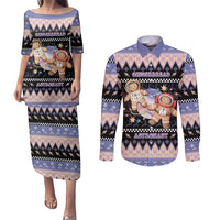 Astronaut Christmas Couples Matching Puletasi and Long Sleeve Button Shirt Gingerbread In Space - Wonder Print Shop