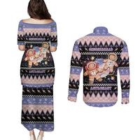 Astronaut Christmas Couples Matching Puletasi and Long Sleeve Button Shirt Gingerbread In Space - Wonder Print Shop