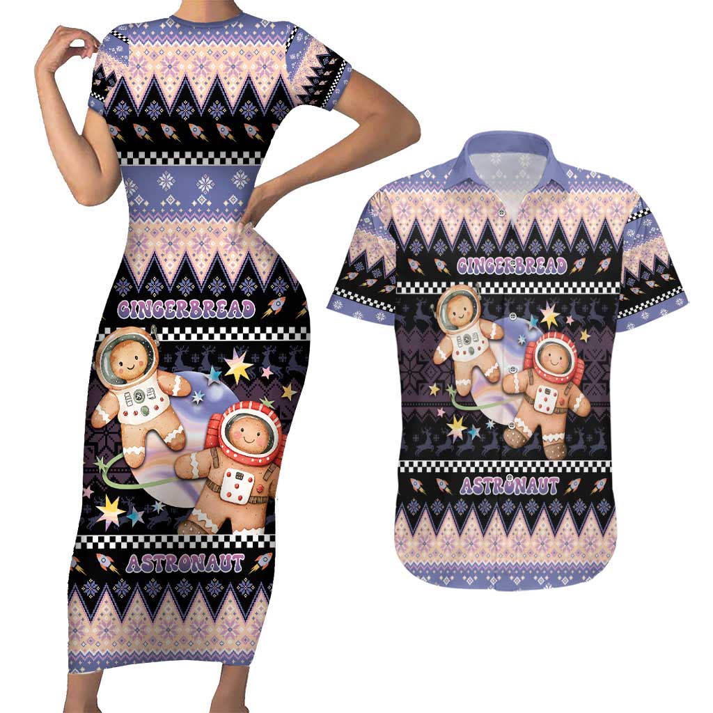 Astronaut Christmas Couples Matching Short Sleeve Bodycon Dress and Hawaiian Shirt Gingerbread In Space - Wonder Print Shop