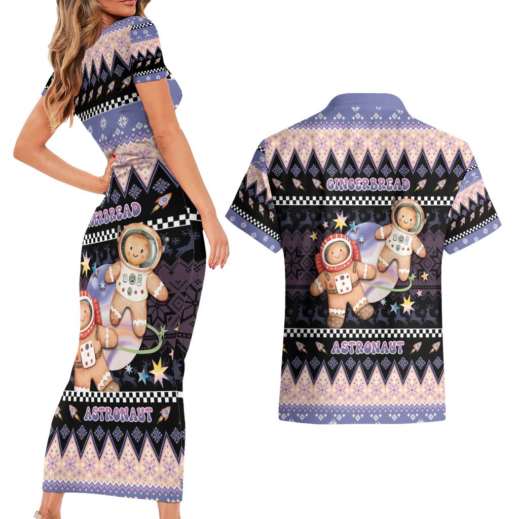 Astronaut Christmas Couples Matching Short Sleeve Bodycon Dress and Hawaiian Shirt Gingerbread In Space - Wonder Print Shop