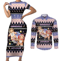 Astronaut Christmas Couples Matching Short Sleeve Bodycon Dress and Long Sleeve Button Shirt Gingerbread In Space - Wonder Print Shop