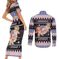Astronaut Christmas Couples Matching Short Sleeve Bodycon Dress and Long Sleeve Button Shirt Gingerbread In Space - Wonder Print Shop