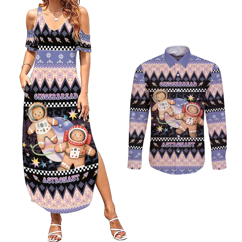 Astronaut Christmas Couples Matching Summer Maxi Dress and Long Sleeve Button Shirt Gingerbread In Space - Wonder Print Shop
