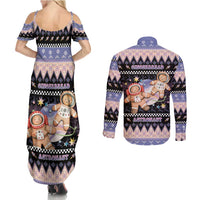 Astronaut Christmas Couples Matching Summer Maxi Dress and Long Sleeve Button Shirt Gingerbread In Space - Wonder Print Shop