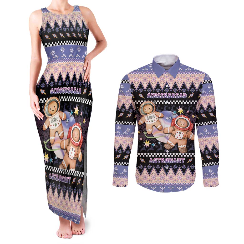 Astronaut Christmas Couples Matching Tank Maxi Dress and Long Sleeve Button Shirt Gingerbread In Space - Wonder Print Shop