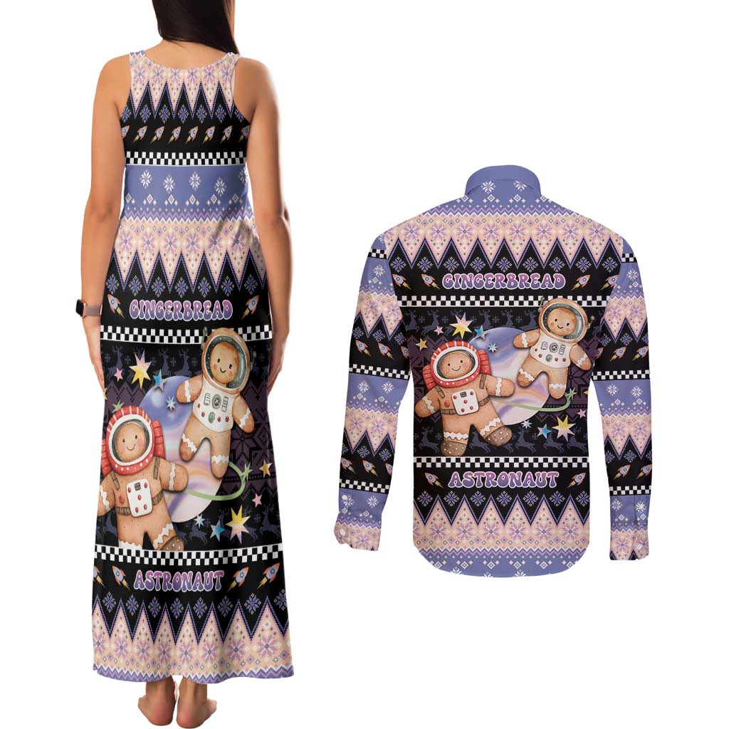 Astronaut Christmas Couples Matching Tank Maxi Dress and Long Sleeve Button Shirt Gingerbread In Space - Wonder Print Shop