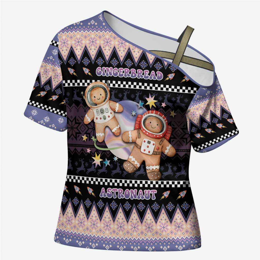 Astronaut Christmas Cross Shoulder Shirt Gingerbread In Space - Wonder Print Shop