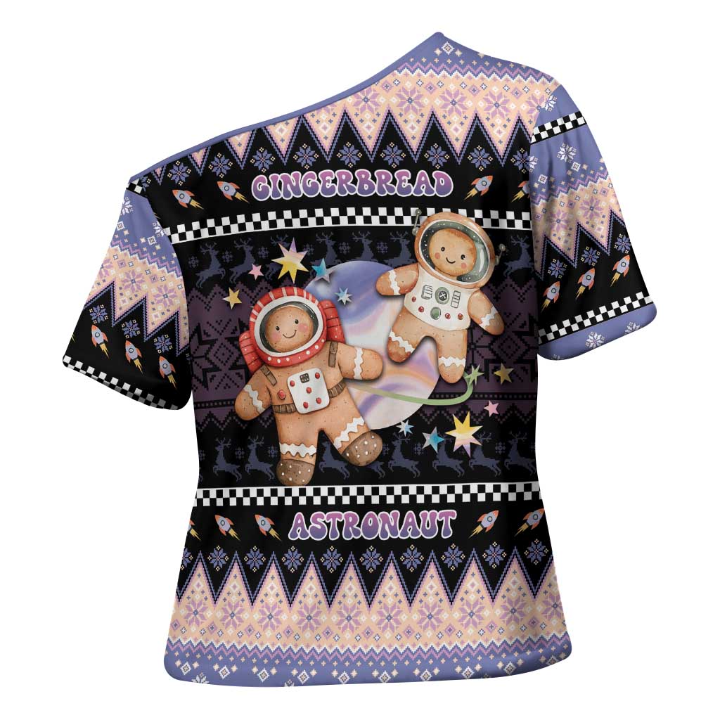 Astronaut Christmas Cross Shoulder Shirt Gingerbread In Space - Wonder Print Shop