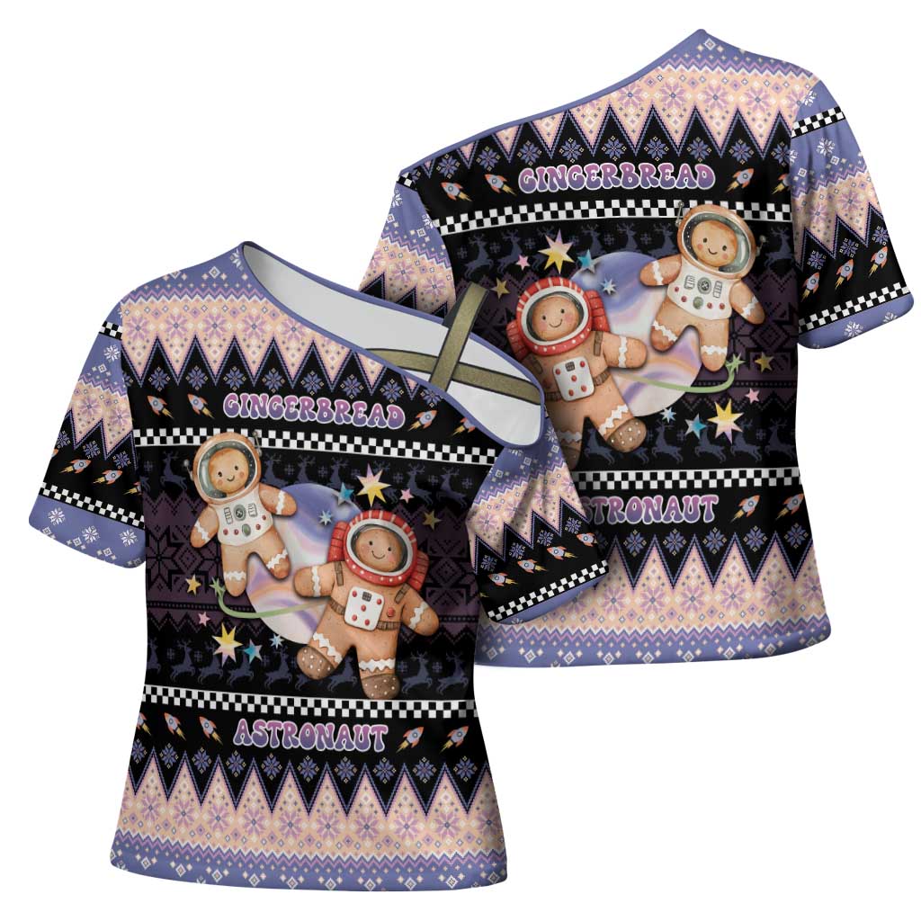 Astronaut Christmas Cross Shoulder Shirt Gingerbread In Space - Wonder Print Shop