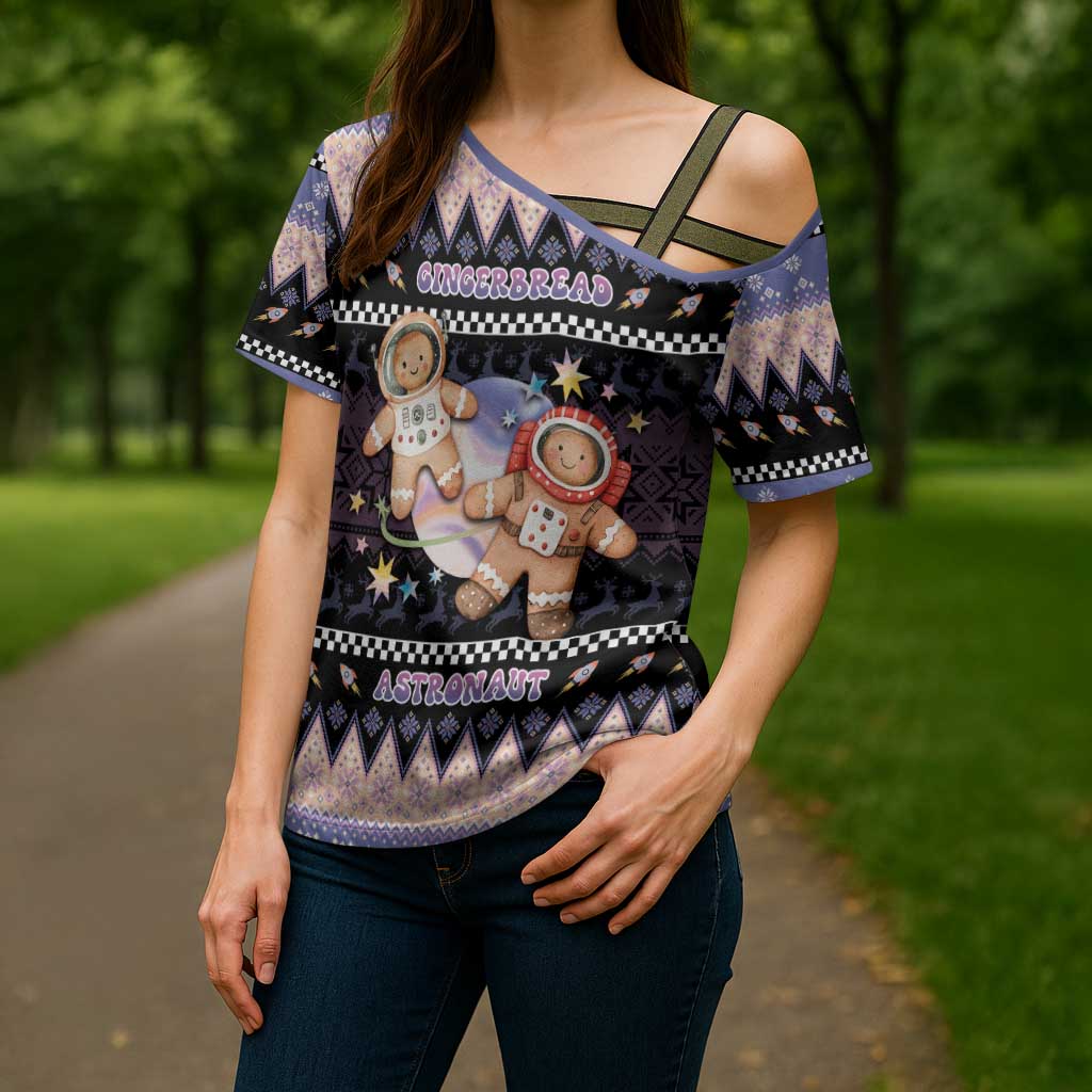 Astronaut Christmas Cross Shoulder Shirt Gingerbread In Space - Wonder Print Shop