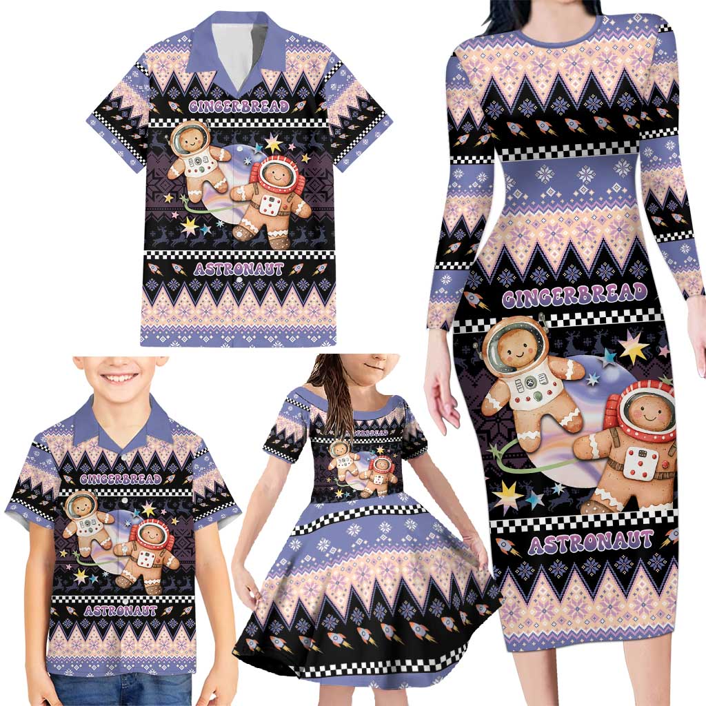 Astronaut Christmas Family Matching Long Sleeve Bodycon Dress and Hawaiian Shirt Gingerbread In Space - Wonder Print Shop