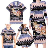 Astronaut Christmas Family Matching Long Sleeve Bodycon Dress and Hawaiian Shirt Gingerbread In Space - Wonder Print Shop