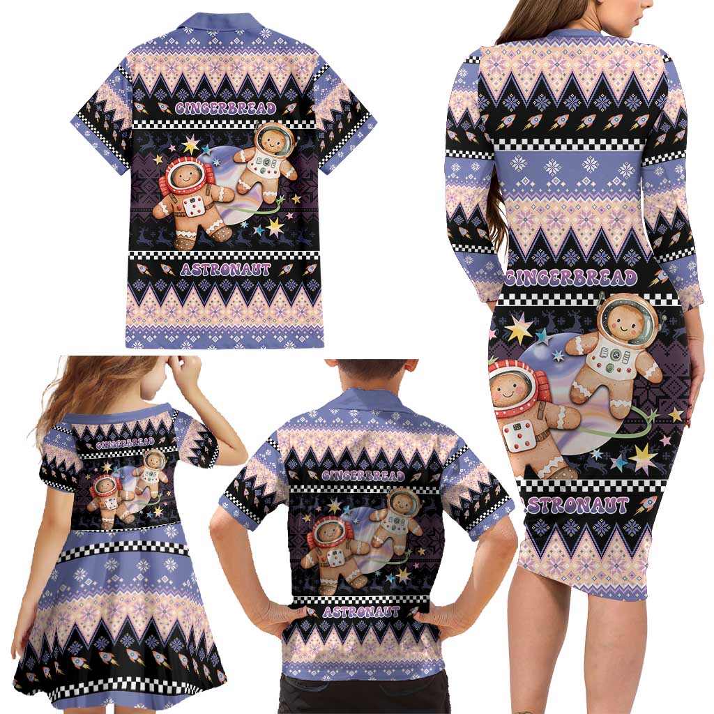 Astronaut Christmas Family Matching Long Sleeve Bodycon Dress and Hawaiian Shirt Gingerbread In Space - Wonder Print Shop