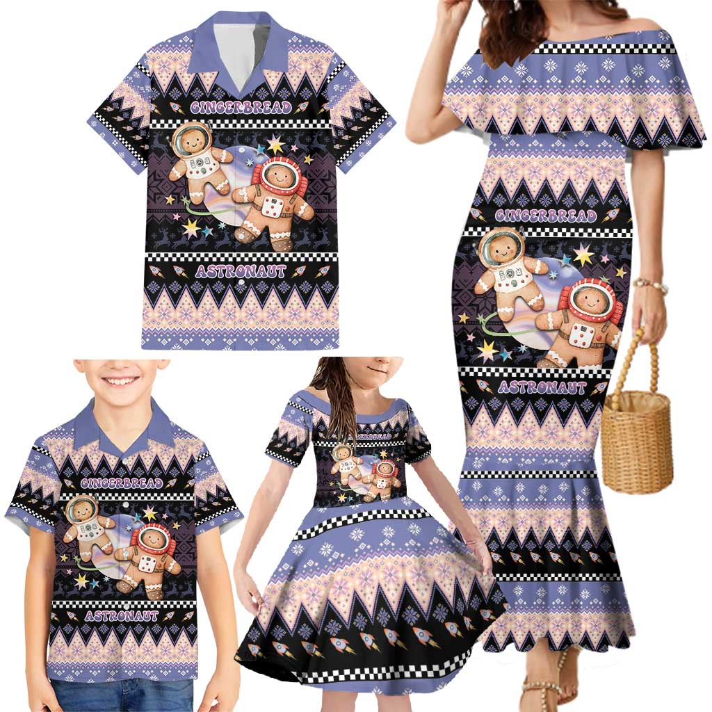 Astronaut Christmas Family Matching Mermaid Dress and Hawaiian Shirt Gingerbread In Space - Wonder Print Shop