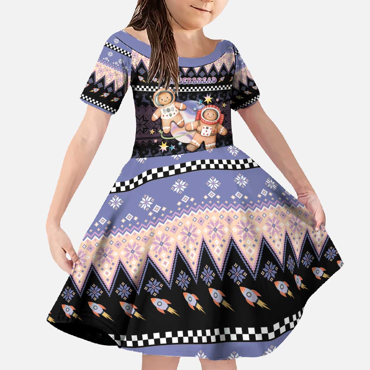 Astronaut Christmas Family Matching Off The Shoulder Long Sleeve Dress and Hawaiian Shirt Gingerbread In Space - Wonder Print Shop