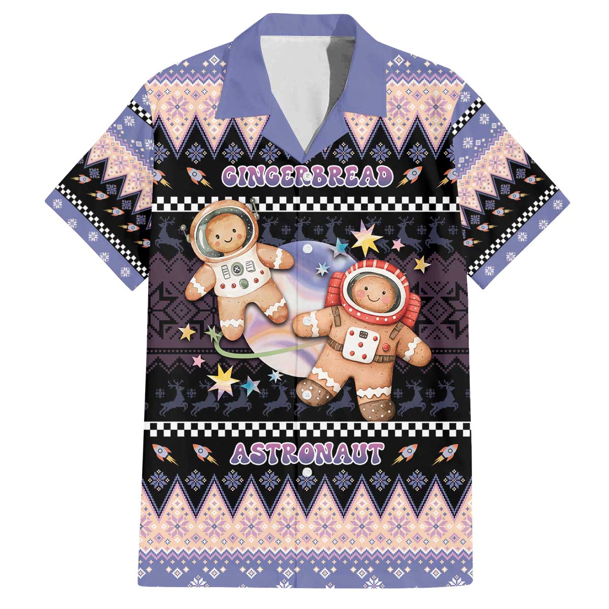 Astronaut Christmas Family Matching Off The Shoulder Long Sleeve Dress and Hawaiian Shirt Gingerbread In Space - Wonder Print Shop