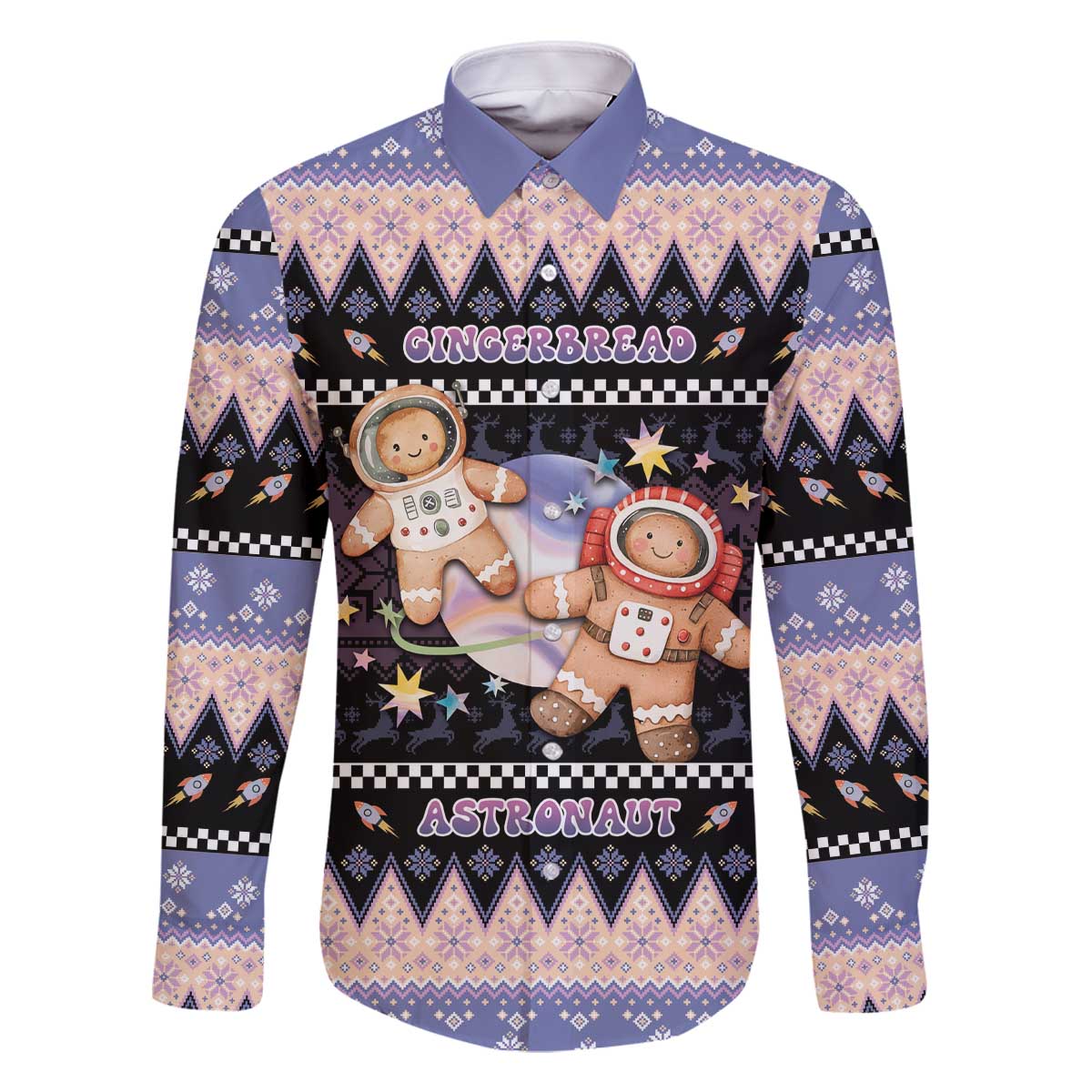 Astronaut Christmas Family Matching Off The Shoulder Long Sleeve Dress and Hawaiian Shirt Gingerbread In Space - Wonder Print Shop