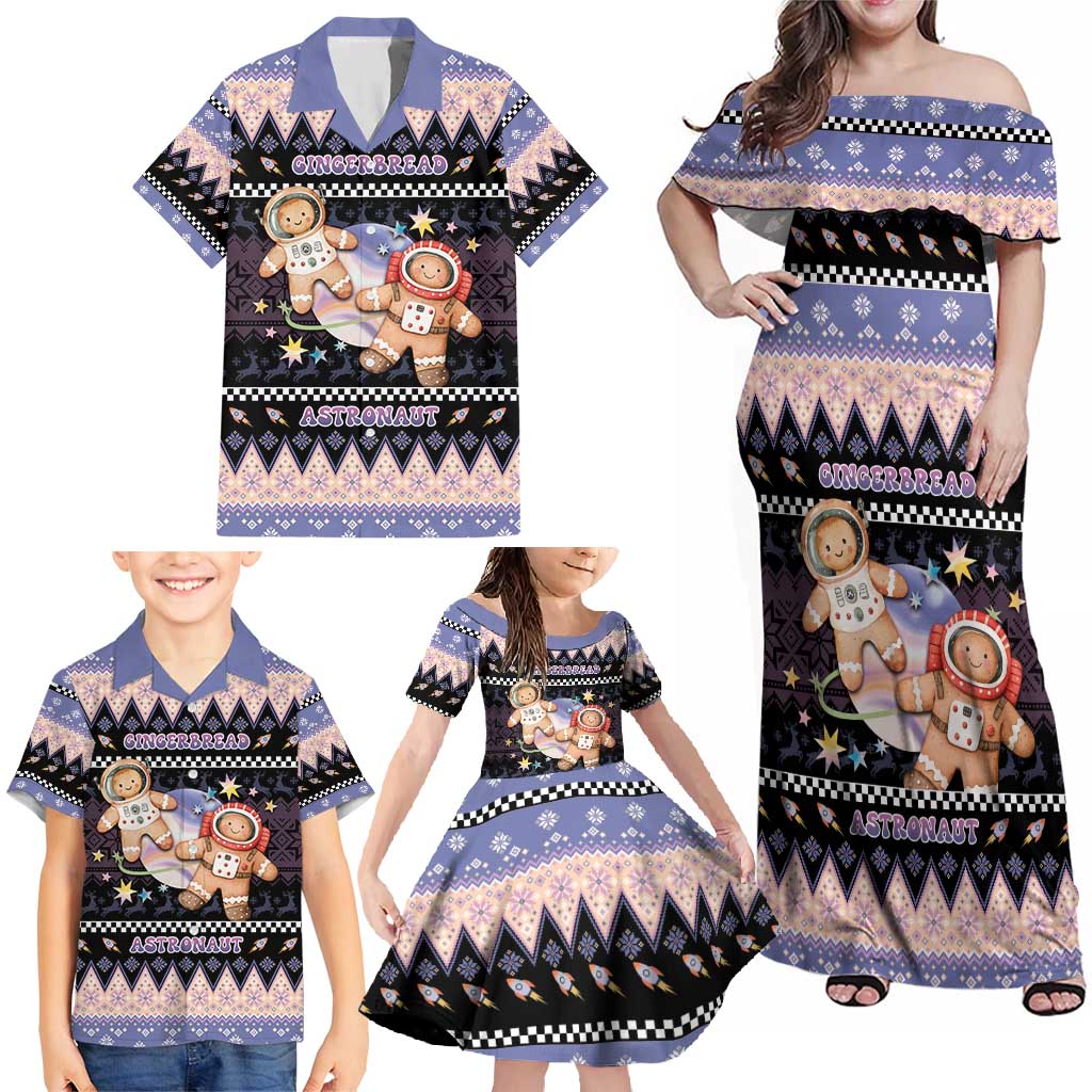 Astronaut Christmas Family Matching Off Shoulder Maxi Dress and Hawaiian Shirt Gingerbread In Space - Wonder Print Shop