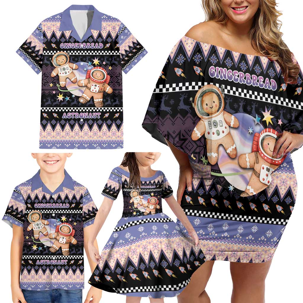 Astronaut Christmas Family Matching Off Shoulder Short Dress and Hawaiian Shirt Gingerbread In Space - Wonder Print Shop