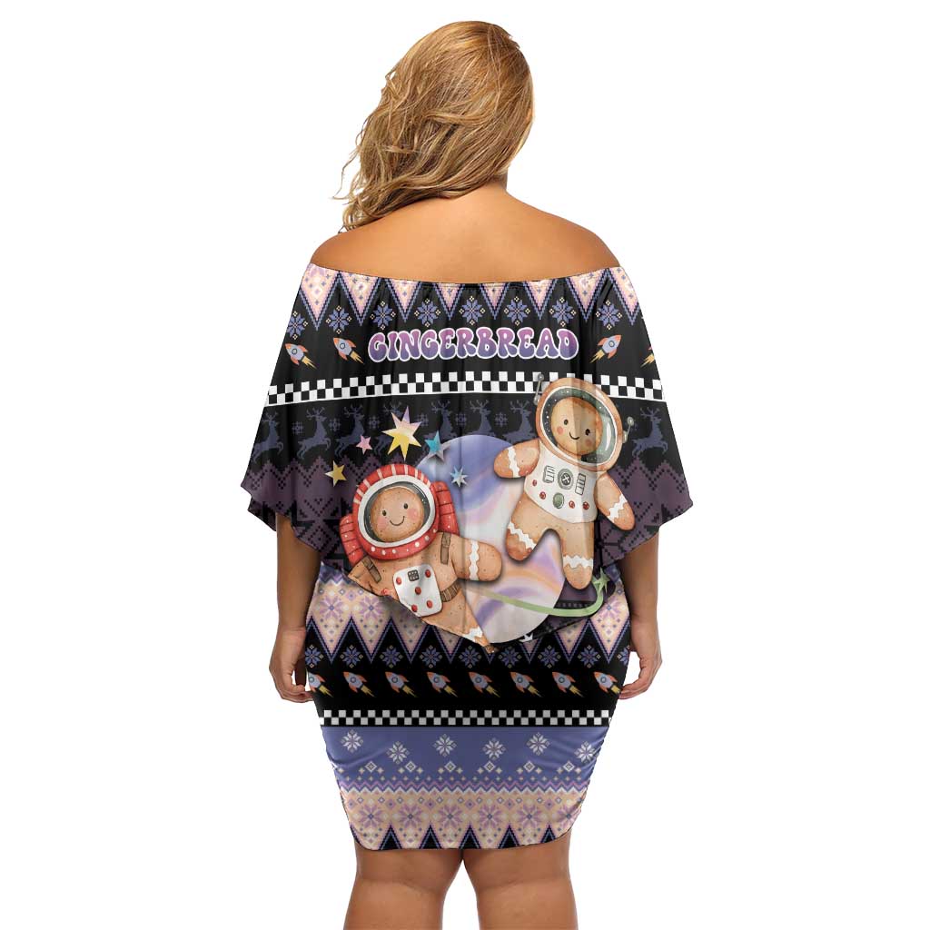 Astronaut Christmas Family Matching Off Shoulder Short Dress and Hawaiian Shirt Gingerbread In Space - Wonder Print Shop