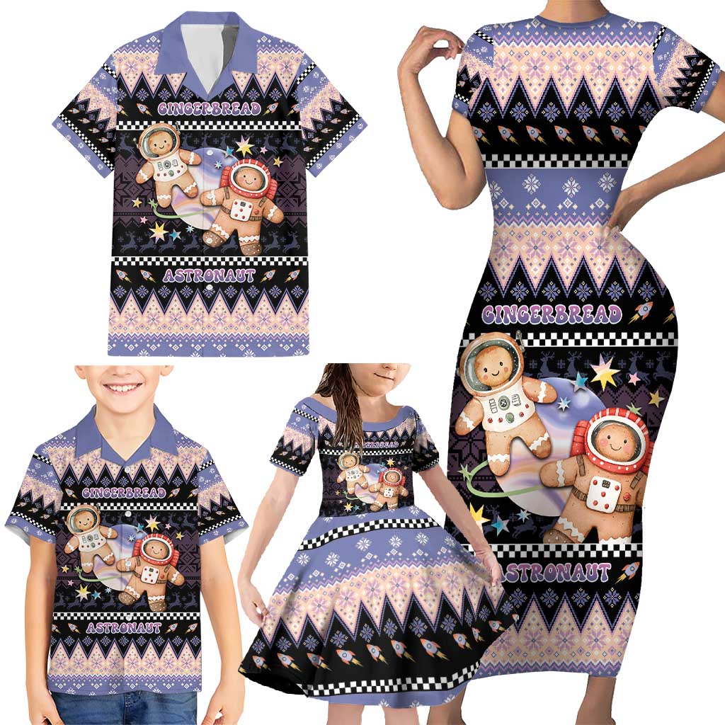 Astronaut Christmas Family Matching Short Sleeve Bodycon Dress and Hawaiian Shirt Gingerbread In Space - Wonder Print Shop