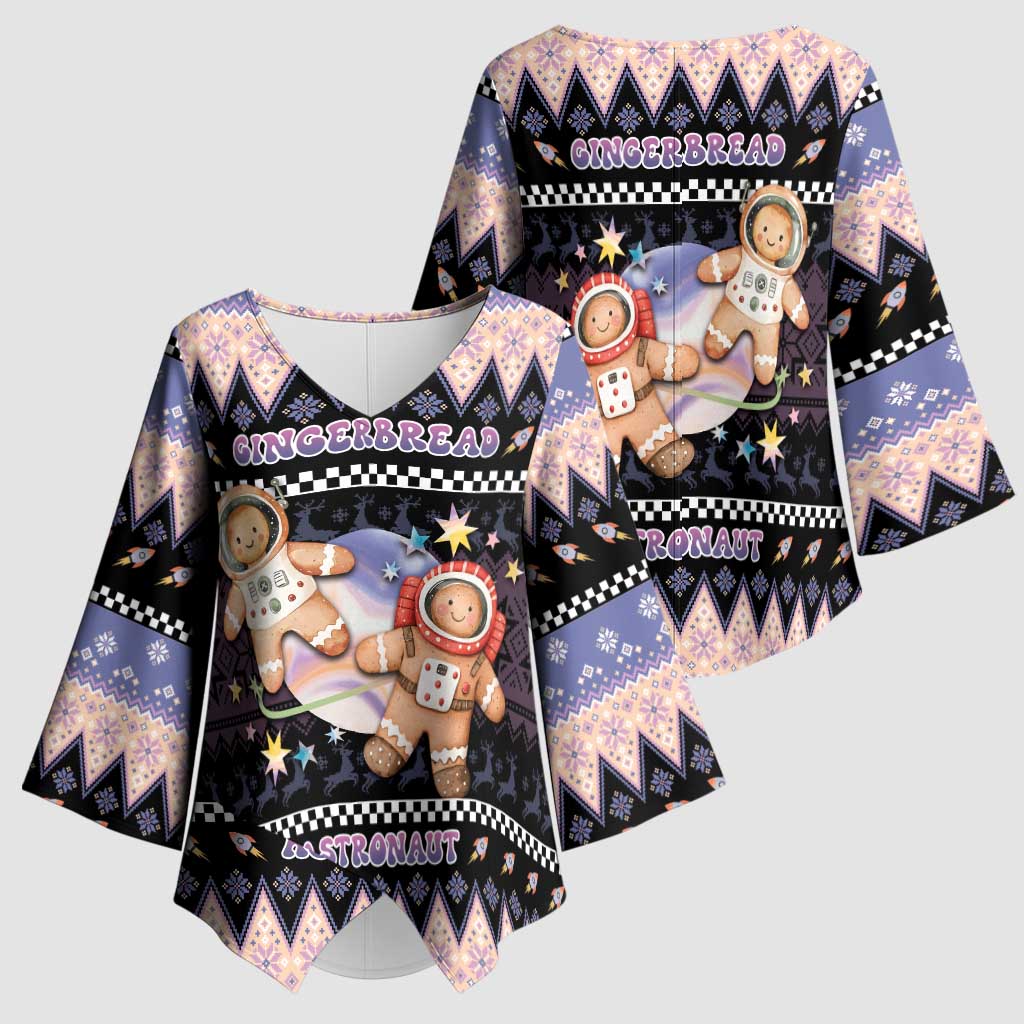 Astronaut Christmas Kimono Sleeve Blouse Gingerbread In Space - Wonder Print Shop