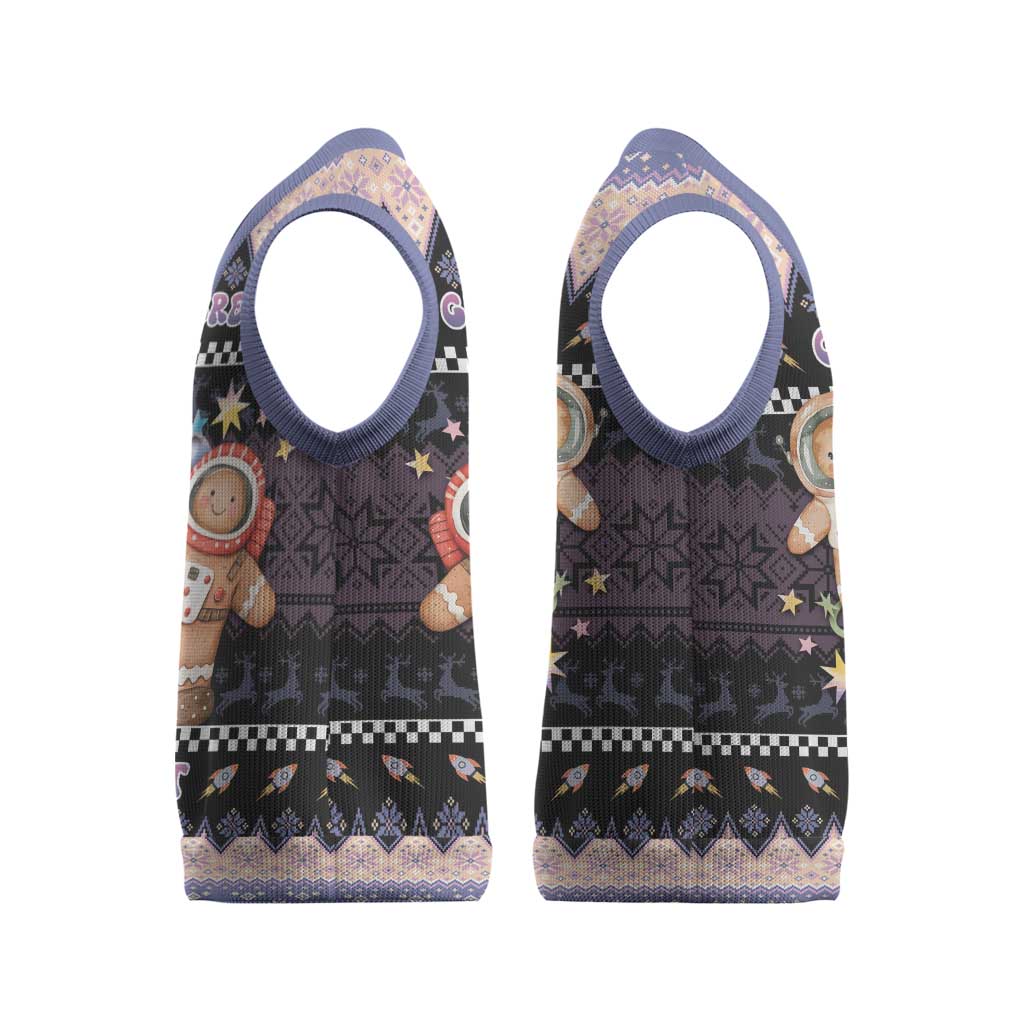 Astronaut Christmas Knitted V-Neck Vest Gingerbread In Space - Wonder Print Shop