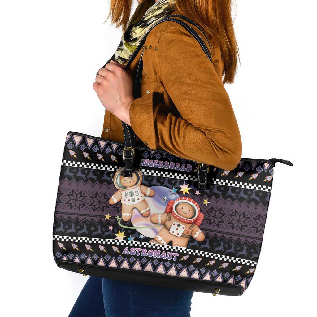 Astronaut Christmas Leather Tote Bag Gingerbread In Space - Wonder Print Shop