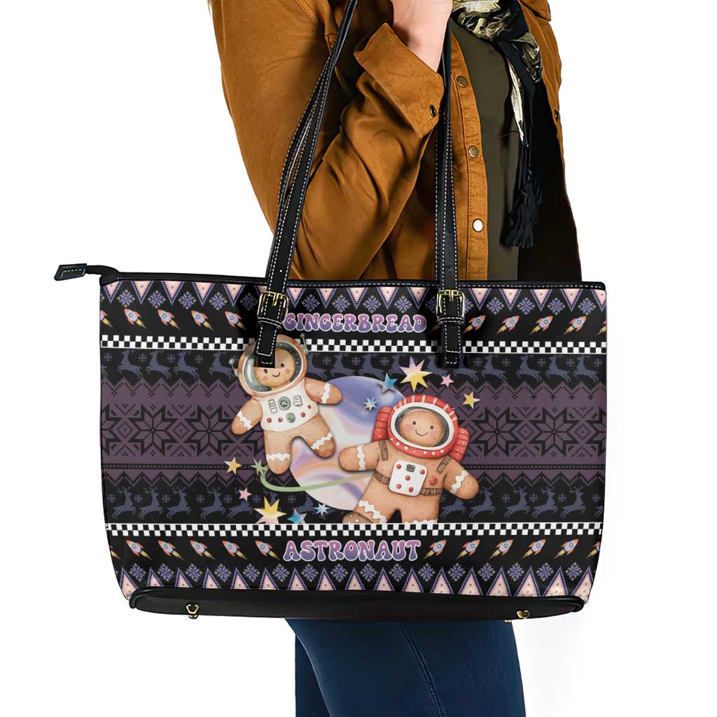 Astronaut Christmas Leather Tote Bag Gingerbread In Space - Wonder Print Shop