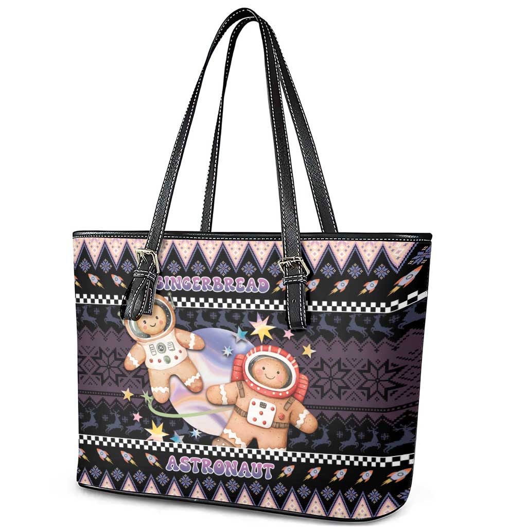 Astronaut Christmas Leather Tote Bag Gingerbread In Space - Wonder Print Shop