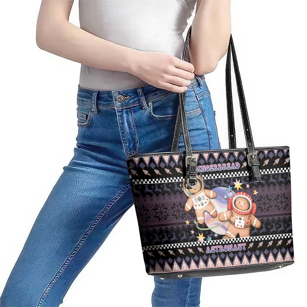 Astronaut Christmas Leather Tote Bag Gingerbread In Space - Wonder Print Shop