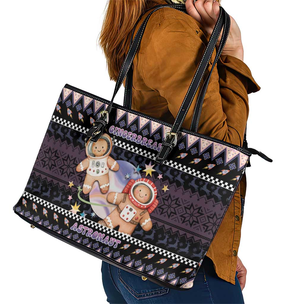 Astronaut Christmas Leather Tote Bag Gingerbread In Space - Wonder Print Shop