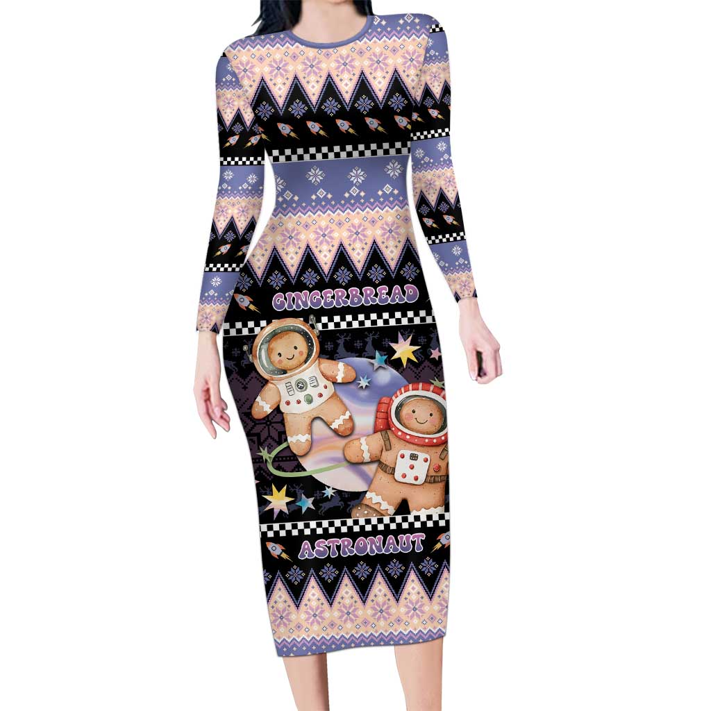 Astronaut Christmas Long Sleeve Bodycon Dress Gingerbread In Space - Wonder Print Shop