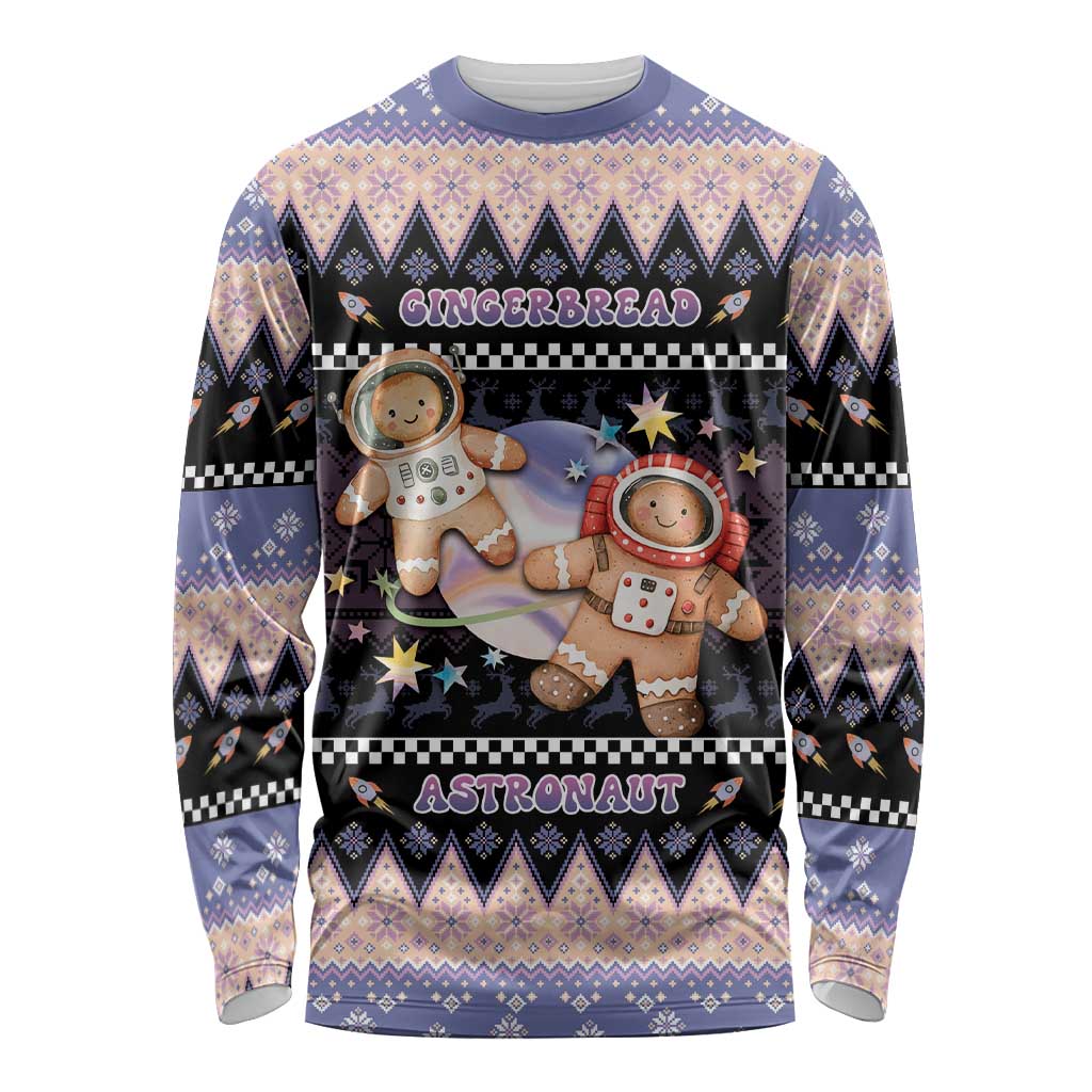 Astronaut Christmas Long Sleeve Shirt Gingerbread In Space - Wonder Print Shop