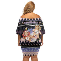 Astronaut Christmas Off Shoulder Short Dress Gingerbread In Space - Wonder Print Shop