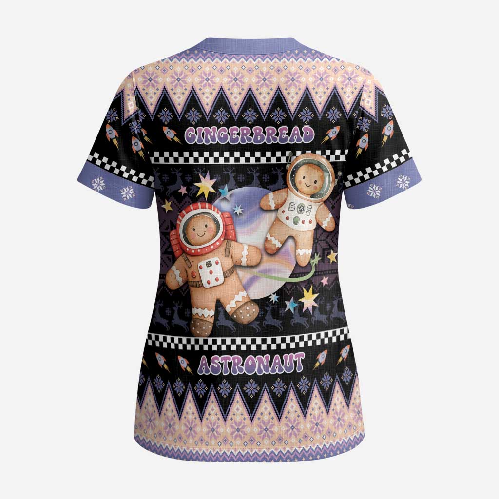 Astronaut Christmas Scrub Top Gingerbread In Space - Wonder Print Shop
