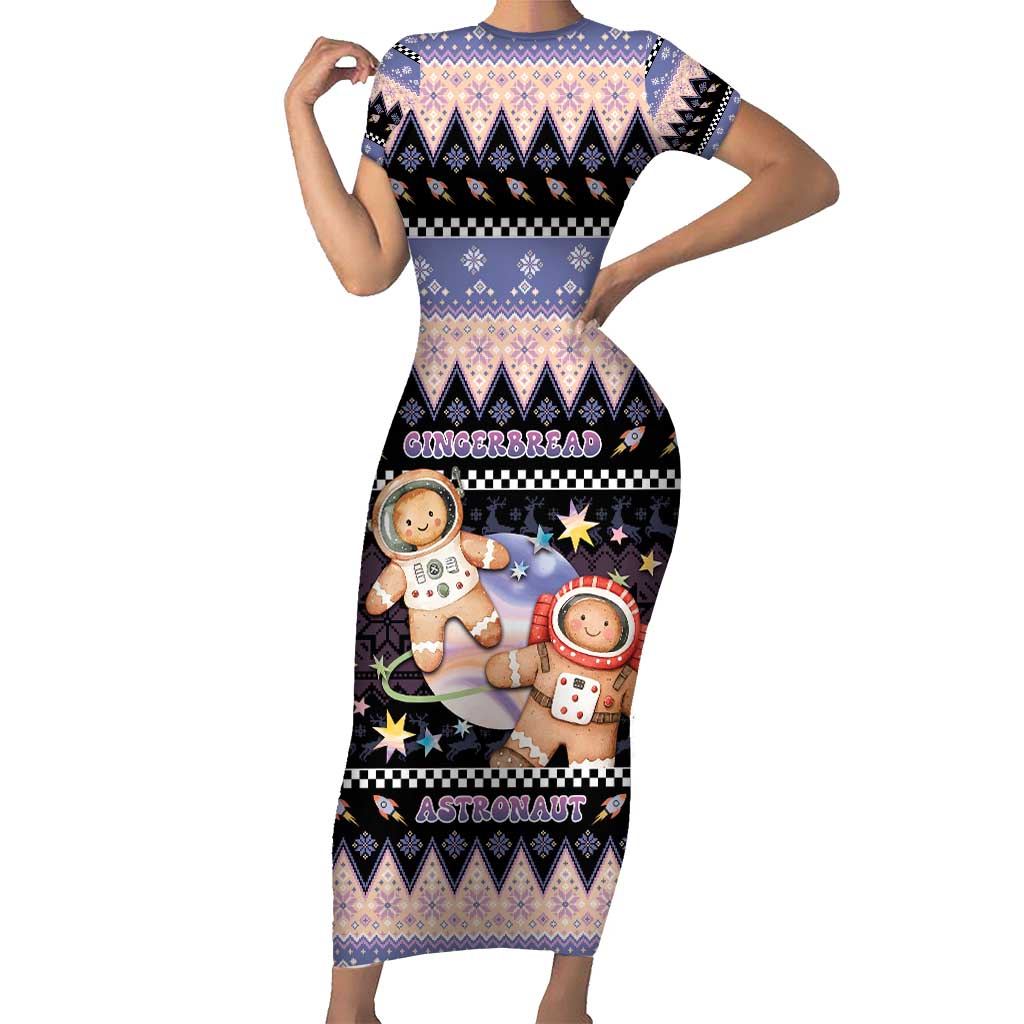 Astronaut Christmas Short Sleeve Bodycon Dress Gingerbread In Space - Wonder Print Shop