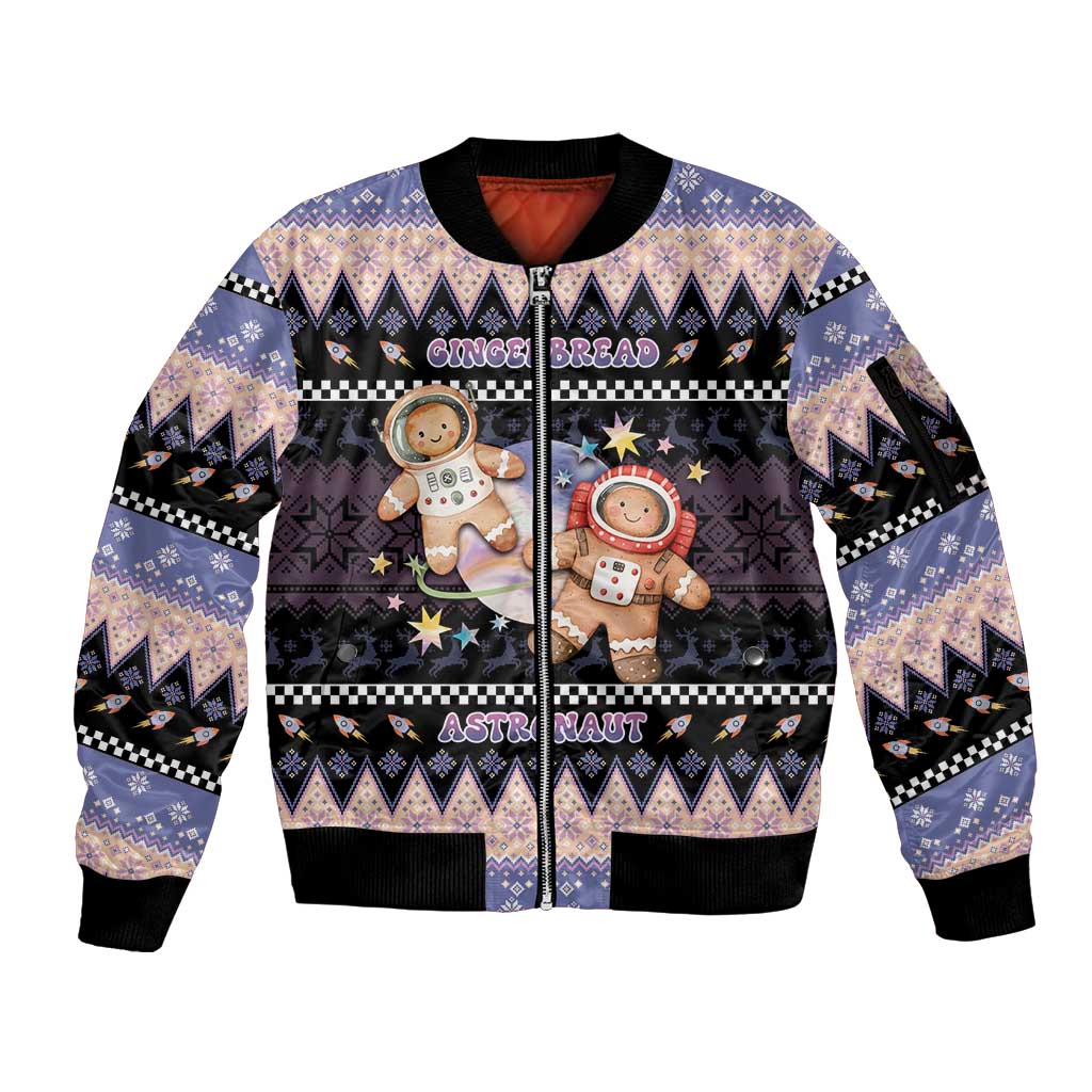 Astronaut Christmas Sleeve Zip Bomber Jacket Gingerbread In Space - Wonder Print Shop
