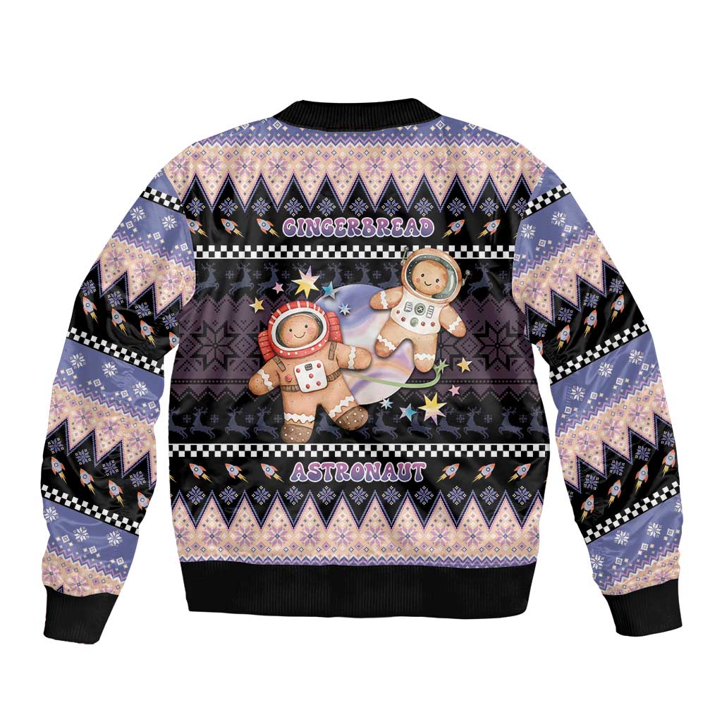 Astronaut Christmas Sleeve Zip Bomber Jacket Gingerbread In Space - Wonder Print Shop