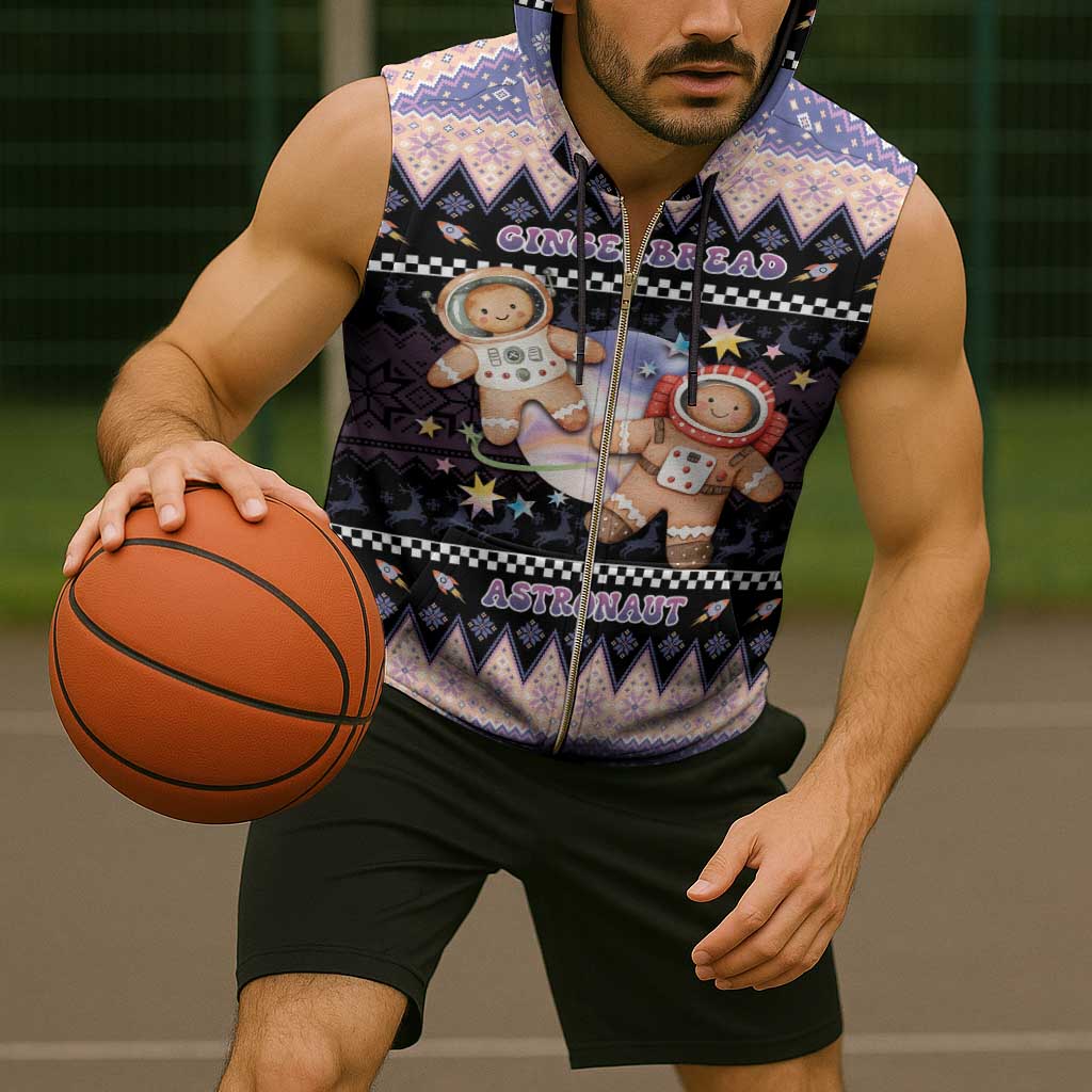 Astronaut Christmas Sleeveless Zip Hoodie Gingerbread In Space - Wonder Print Shop