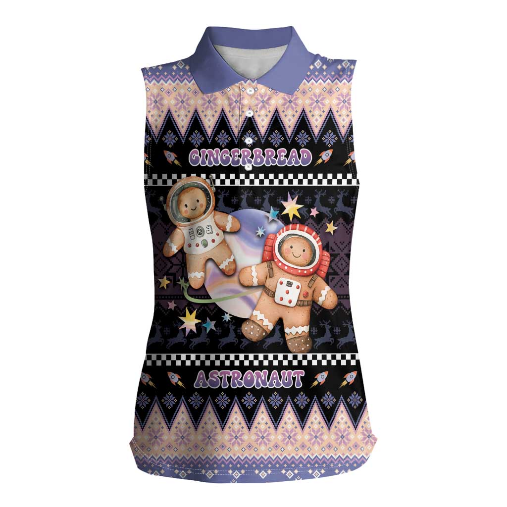 Astronaut Christmas Women Sleeveless Polo Shirt Gingerbread In Space - Wonder Print Shop