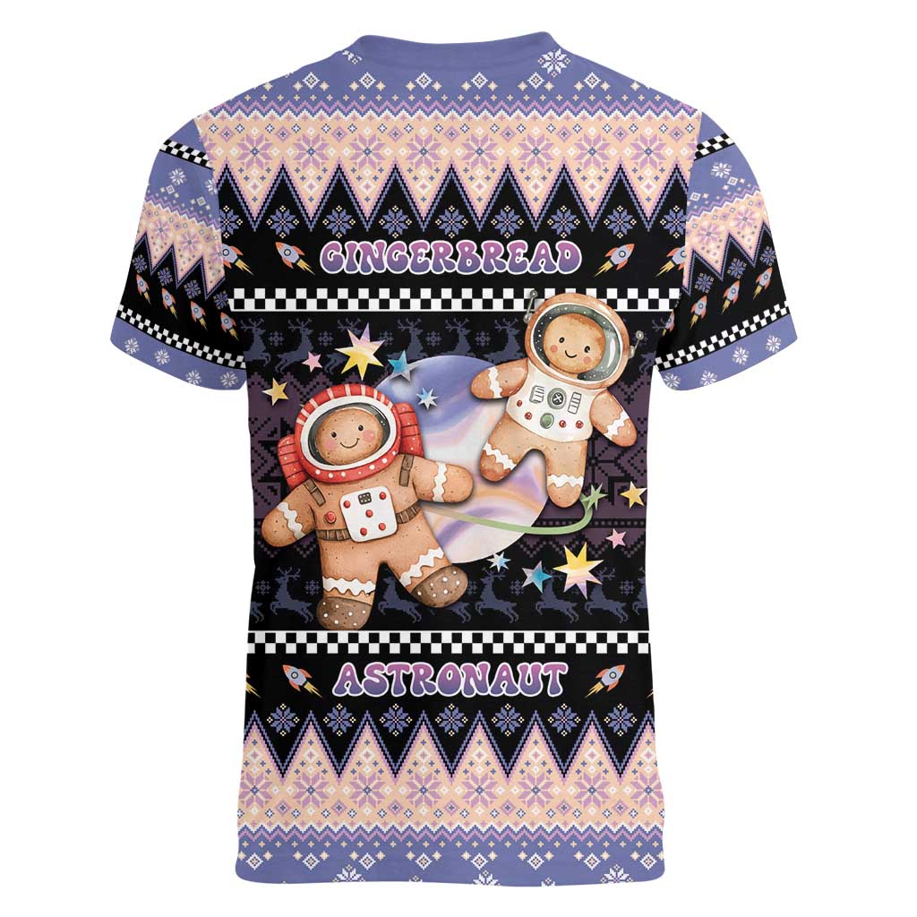 Astronaut Christmas Women V-Neck T-Shirt Gingerbread In Space - Wonder Print Shop