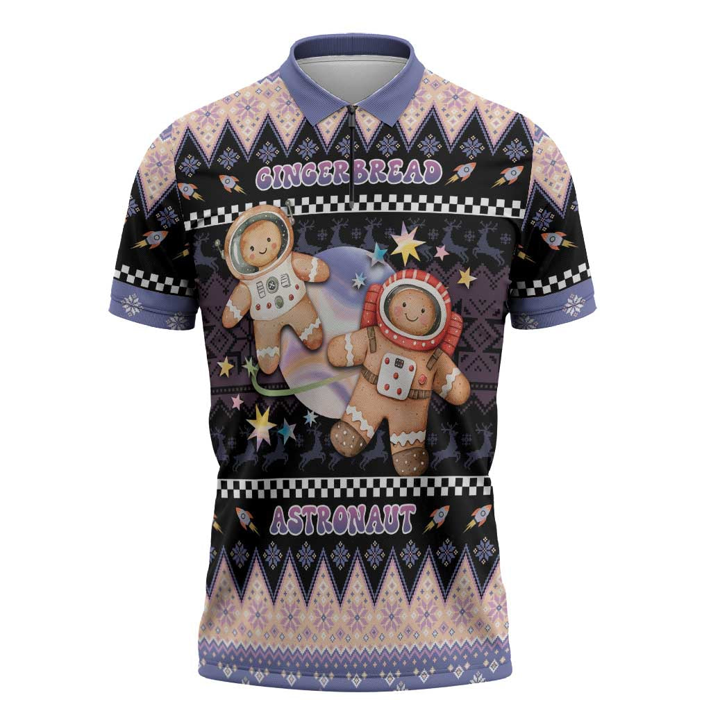 Astronaut Christmas Zipper Polo Shirt Gingerbread In Space - Wonder Print Shop