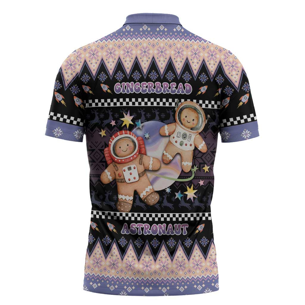 Astronaut Christmas Zipper Polo Shirt Gingerbread In Space - Wonder Print Shop