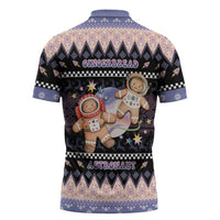 Astronaut Christmas Zipper Polo Shirt Gingerbread In Space - Wonder Print Shop