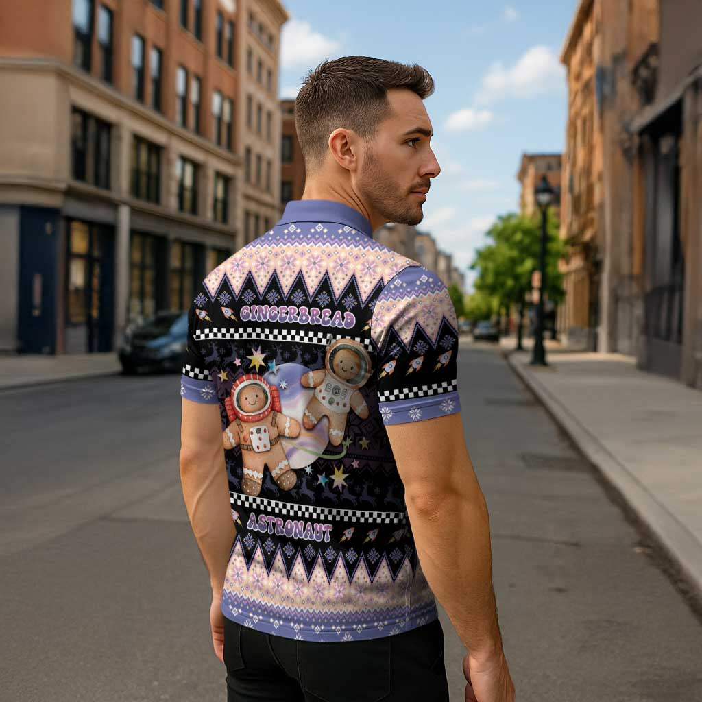 Astronaut Christmas Zipper Polo Shirt Gingerbread In Space - Wonder Print Shop