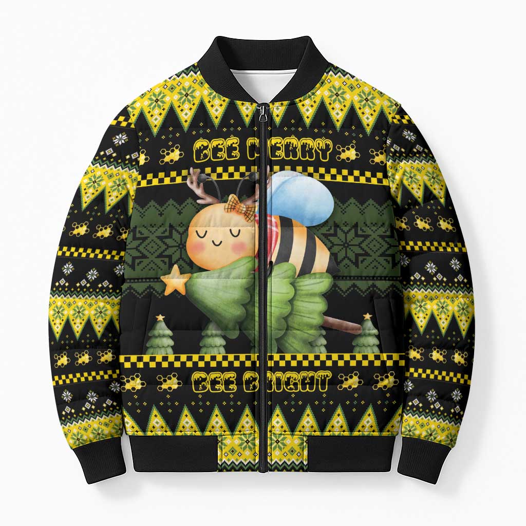Bee Christmas Bomber Puffer Jacket Cute Bumblebee - Wonder Print Shop