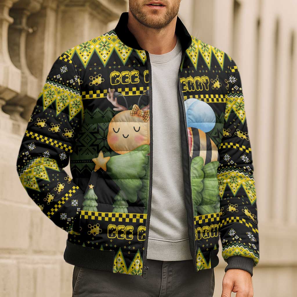 Bee Christmas Bomber Puffer Jacket Cute Bumblebee - Wonder Print Shop
