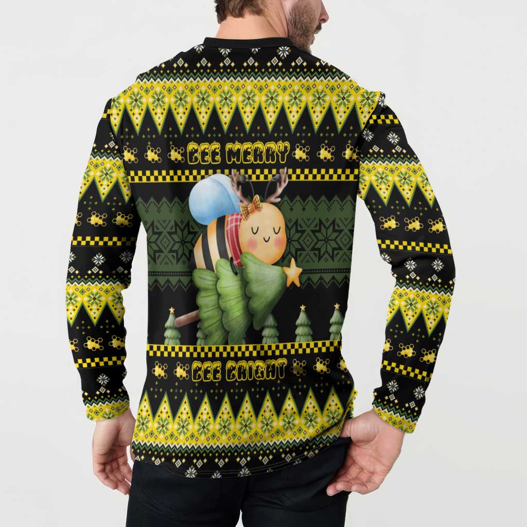 Bee Christmas Button Sweatshirt Cute Bumblebee - Wonder Print Shop